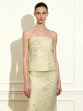 Linen Corded Embroidery Strappy Camisole - Natural