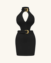 Gabriella Belted Cutout Halter Mini Dress - Black