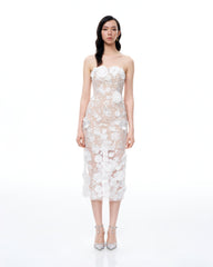 Lysandra 3D Floral Embroidered Maxi Dress - White