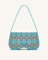 Becci Knitted Shoulder Bag - Lake Blue & Gray Green & Pink