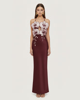 Orchid Embroidered Dress - Burgundy/Ivory