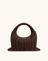 Cora Faux Suede Quilting Handle Bag - Dark Brown