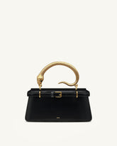 Elena Snake Handle Top Handle Bag - Black