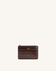 Quinn Zipped Card Holder - Brown Croc