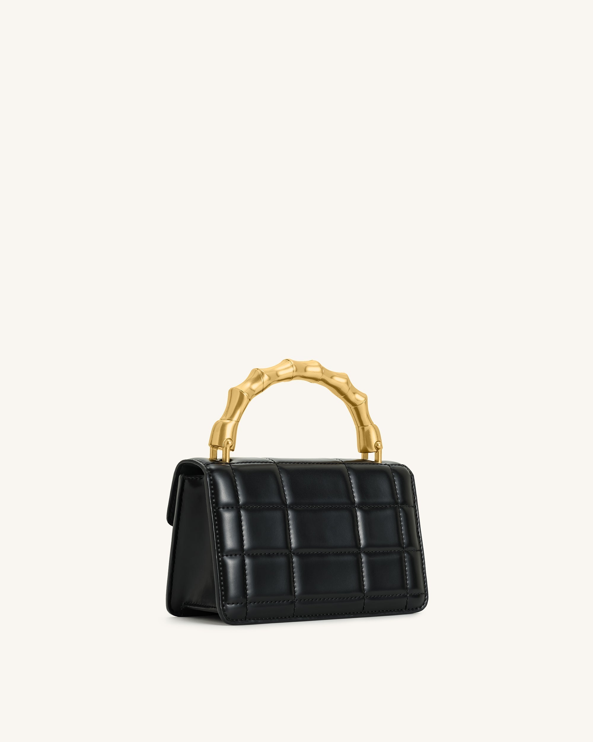 Kaia Bamboo Metal Handle Handbag - Black