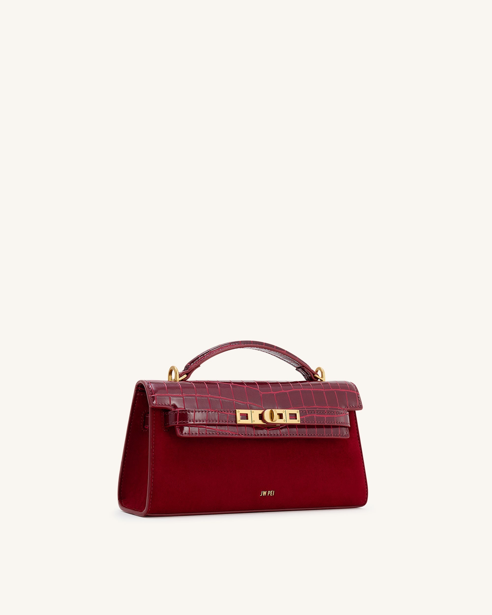 Noor Faux Suede Top Handle Bag - Red