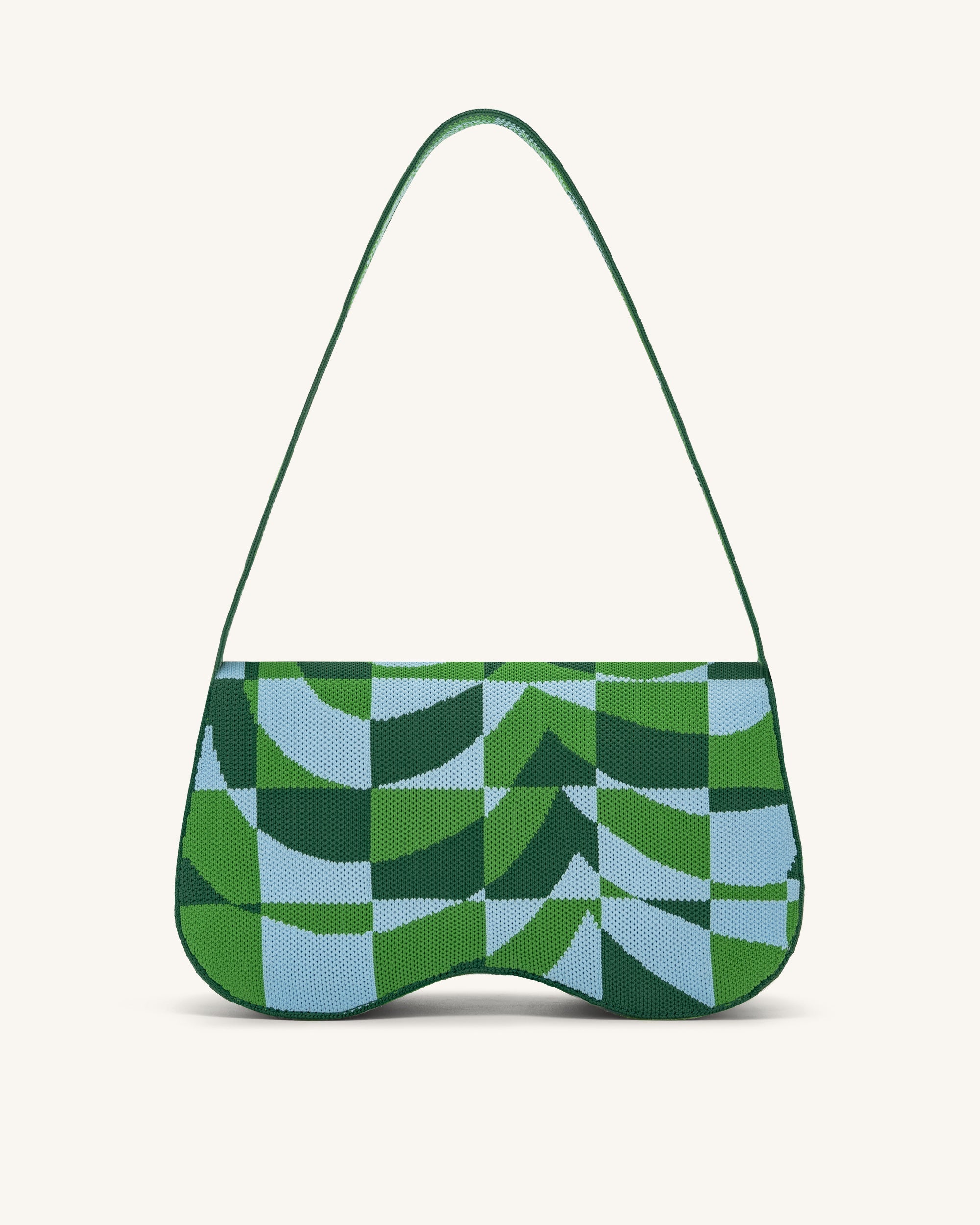 Becci Knitted Shoulder Bag -  Dark Green & Green & Ice