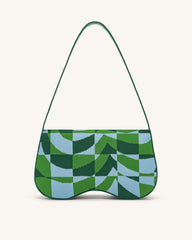 Becci Knitted Shoulder Bag -  Dark Green & Green & Ice