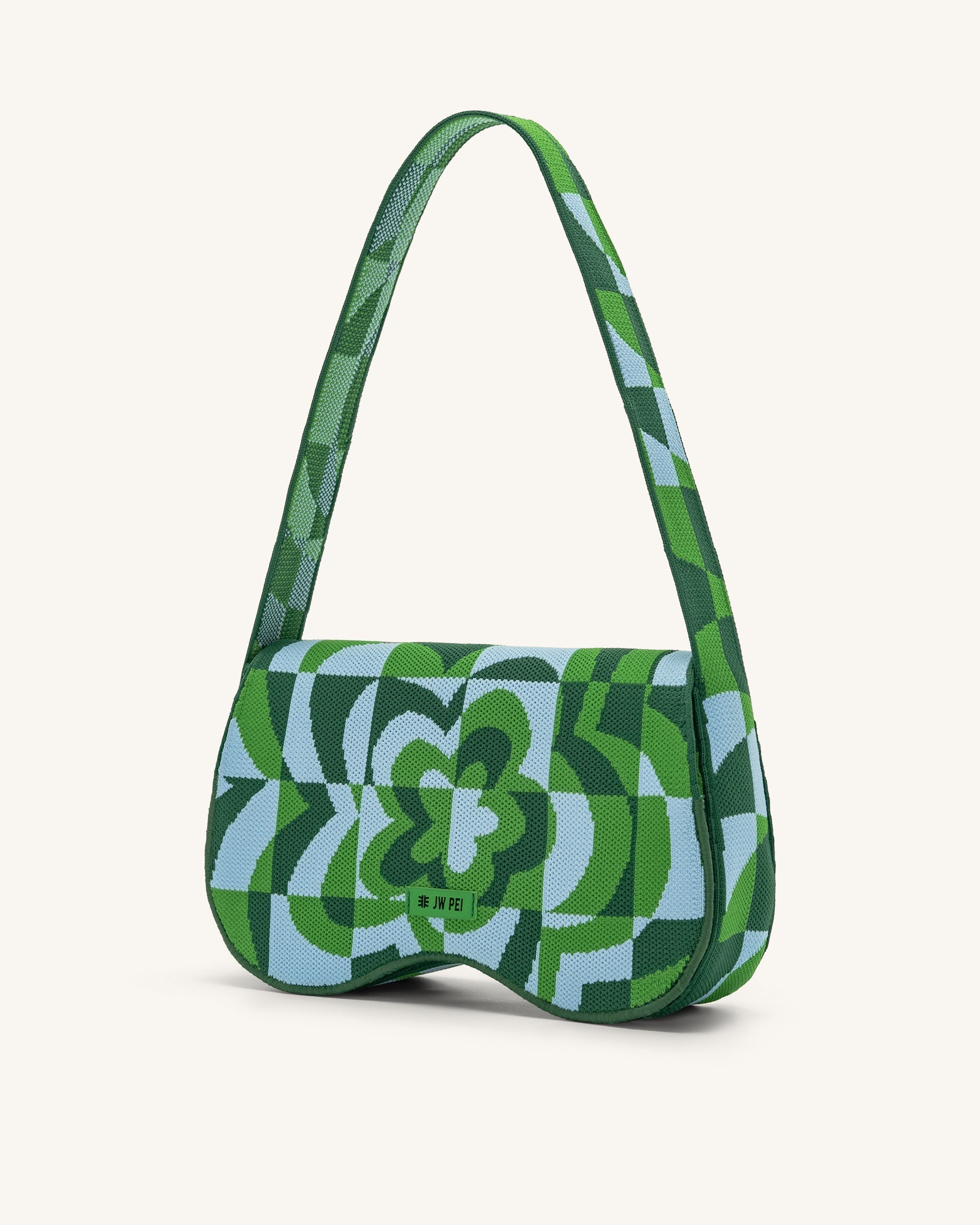 Becci Knitted Shoulder Bag -  Dark Green & Green & Ice