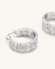 Elephant Earrings - 18ct White Gold Plated & White Zircon & Blue Spinel