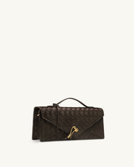Celeste Woven Textured Envelope Top Handle Bag - Dark Brown