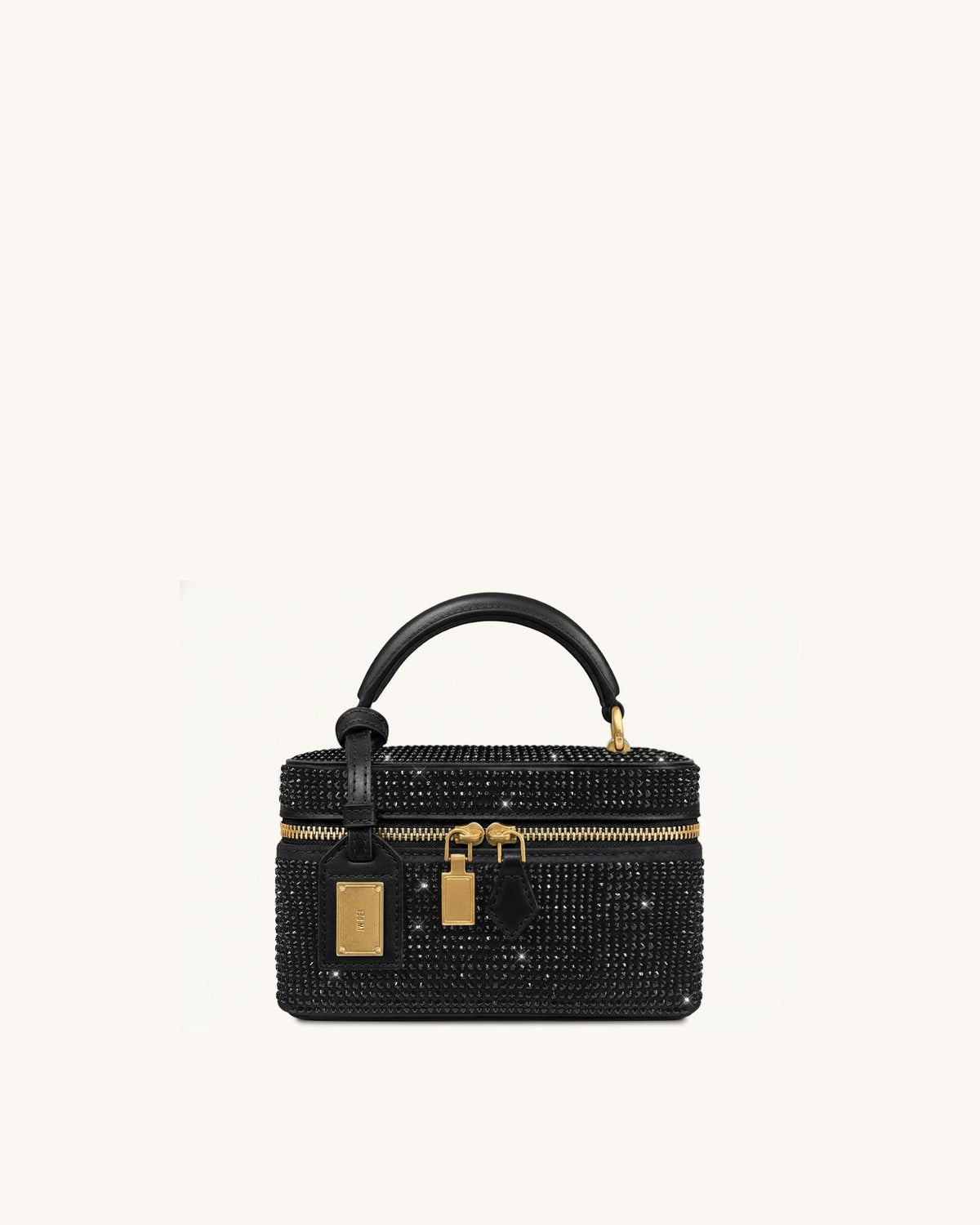 Cleo Artificial Crystal Box Shape Top Handle Bag - Black